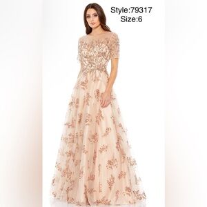 Embellished illusion cap sleeve A-line gown